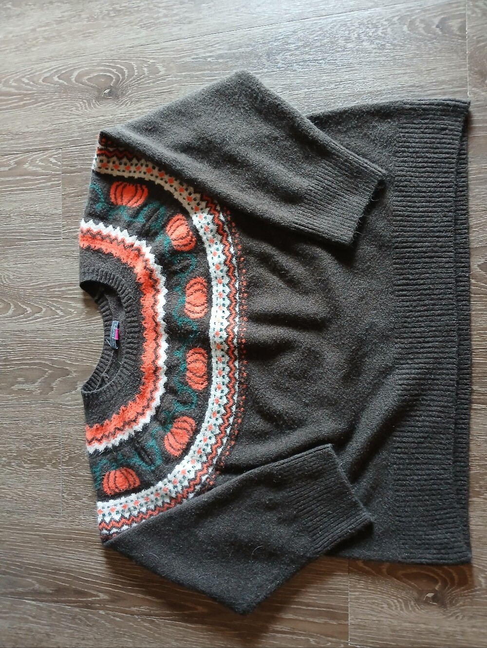 Vince Camuto Brown Crewneck Sweater Pumpkin Fair Isle Yoke Womens Sz XL *Flaw*
